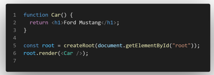 What type of element will be rendered from the following code?

a. ReactDom

b. h1

c. Component

d. div