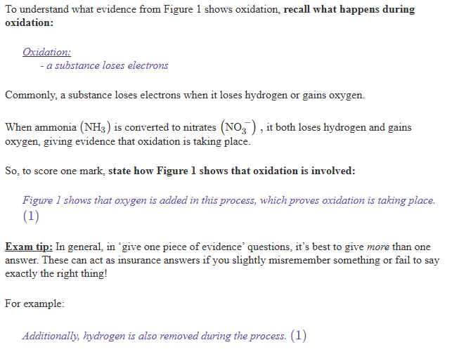 <p><span><strong><span>Part ii) - Up to 1 mark:</span></strong></span></p><ul><li><p><span><span>•1. Oxygen added / hydrogen removed.</span></span></p></li></ul><p></p>