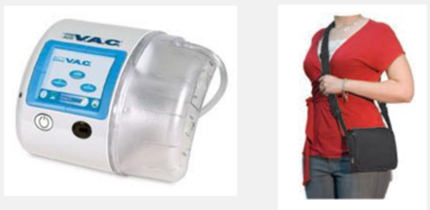 <p>VAC ultra (large vac): Often used in hospital setting</p><p>Activac: Small portable vac, used at home</p>