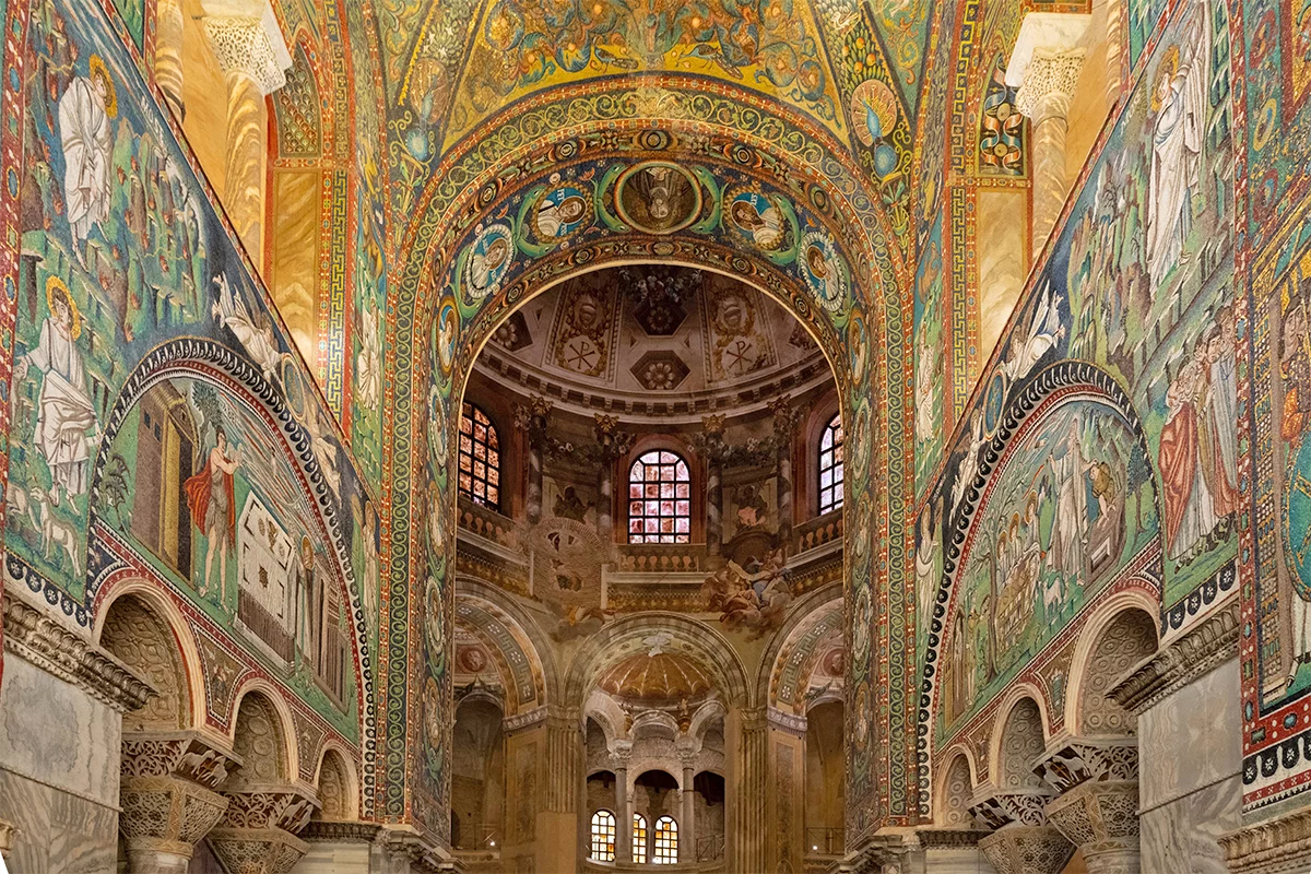 \-Ravenna still important because on the western front, more accessible to Europe, built under Justinian despite being far removed from him

\-shaped as octagon as the creator of the Aachen palace likely drew inspiration from here; materials also taken from Ravenna, this building made of ancient roman materials, tradition of using the materials of their predecessors

\-very intricate, natural light brings mosaics to life, corinthian columns and marble, most intense decoration in the apse to direct people there