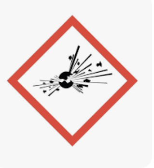 <p><span>A chemical symbol indicating a substance that can explode violently when subjected to heat, shock, or friction</span></p>
