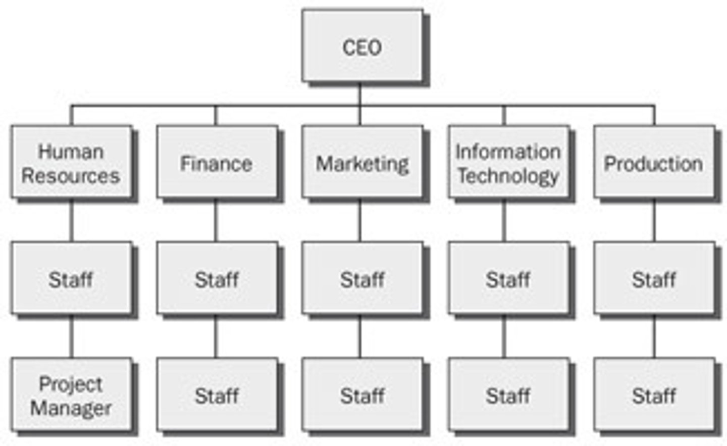 <p>An organizational structure that simultaneously groups people and resources by function and by product.</p>