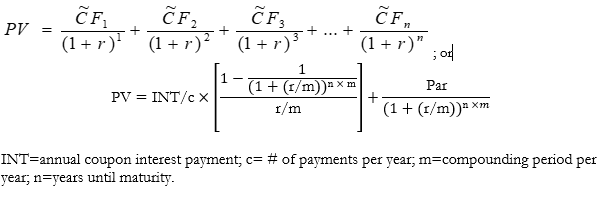 <p>The fair present value (PV) of a security is determined using the yield-to-maturity (r) as the discount rate.</p>