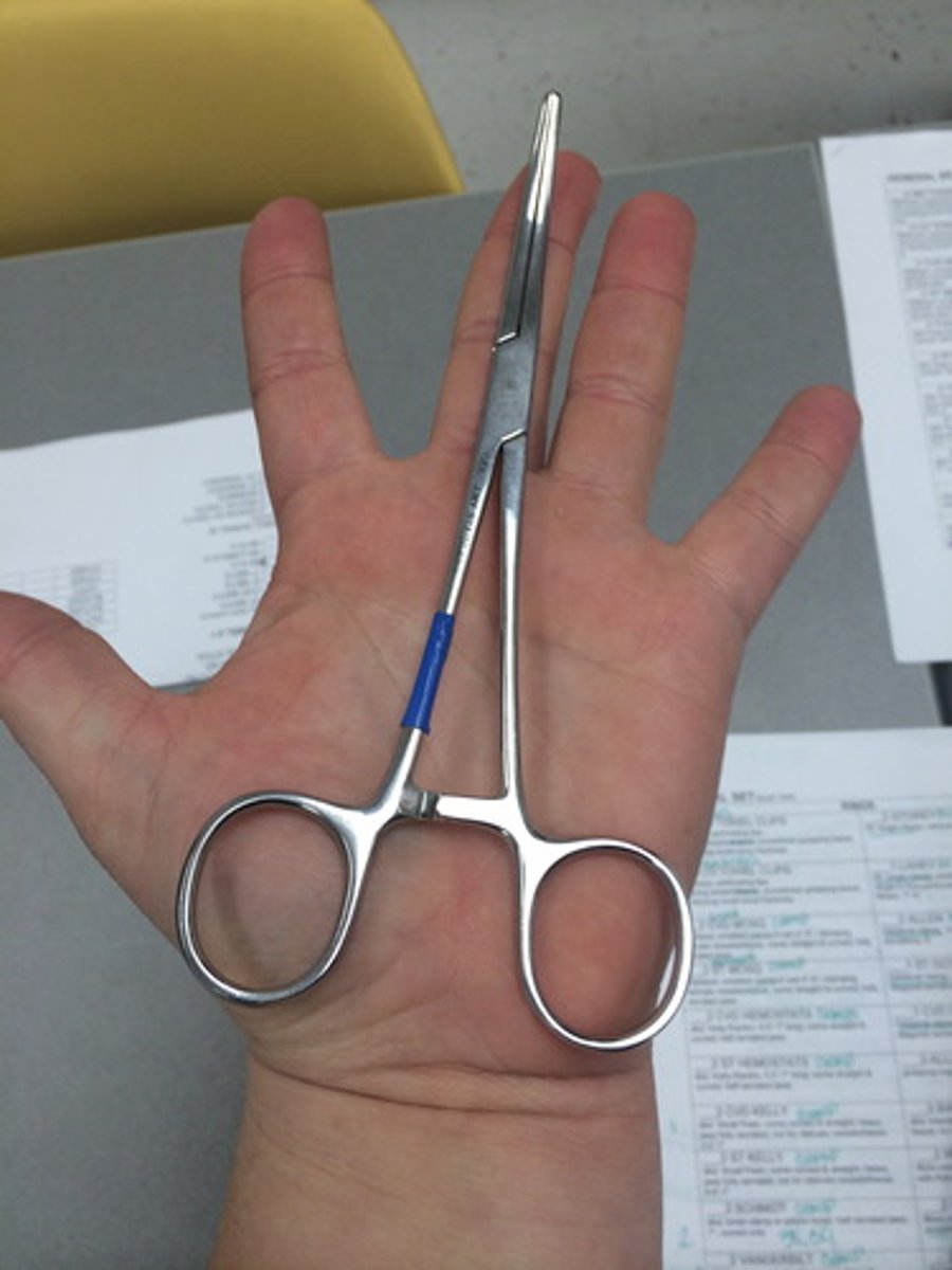 <p>Designed with two handles are used to create a lever action and has a blunted grip. The grip often has multiple grooves in it. This device is used to grasp small objects or may be used to hold back tissue to free the surgeon's hand during surgery.</p>