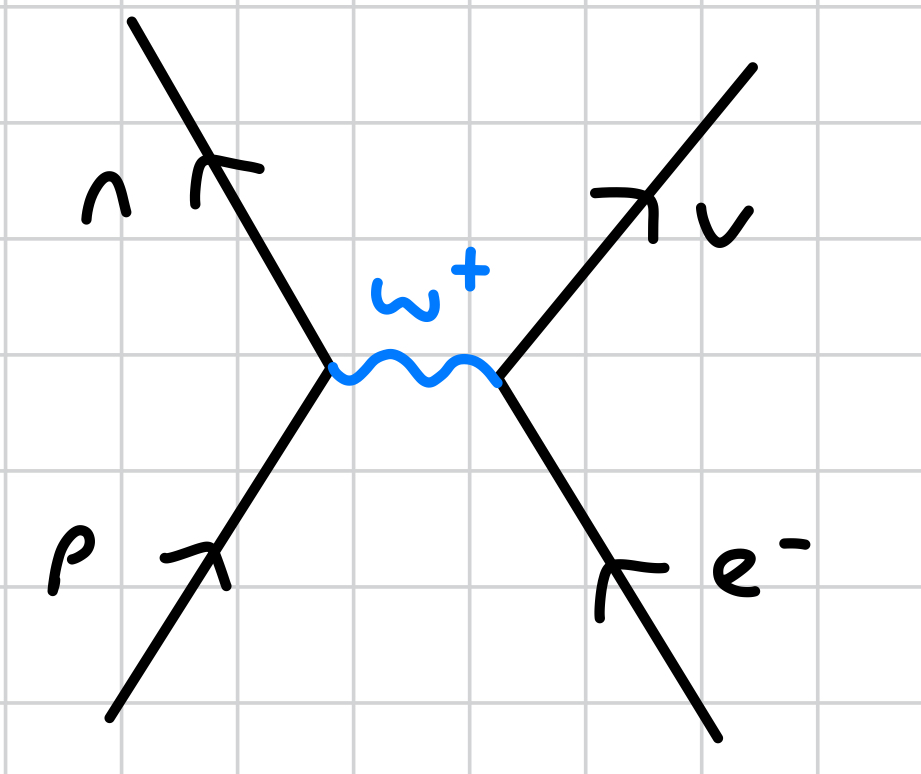 <p>in a proton-rich nucleus, a proton turns to a neutron via a weak nuclear interaction with an electron from an outer shell. a W<sup>+</sup> is released to turn the proton to a neutron and an electron to a neutrino</p>