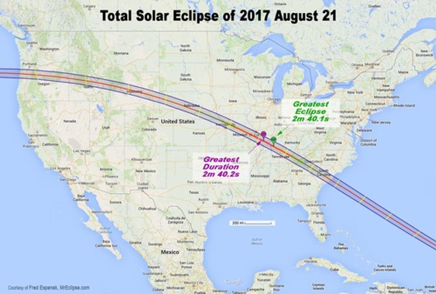 <p>the track of the moon's umbral shadow over Earth's surface. The sun is totally eclipsed as seen from within this path</p>