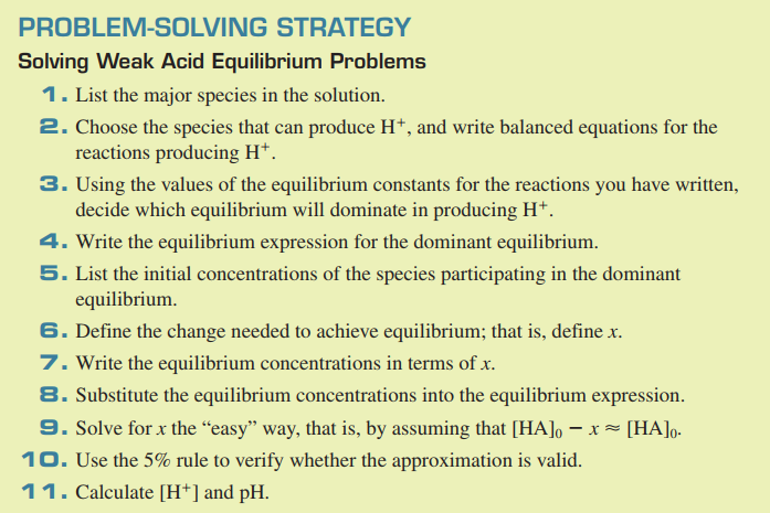 PROBLEM SOLVING STRATEGY (Solving Weak Acids and Equilibrium Problems)