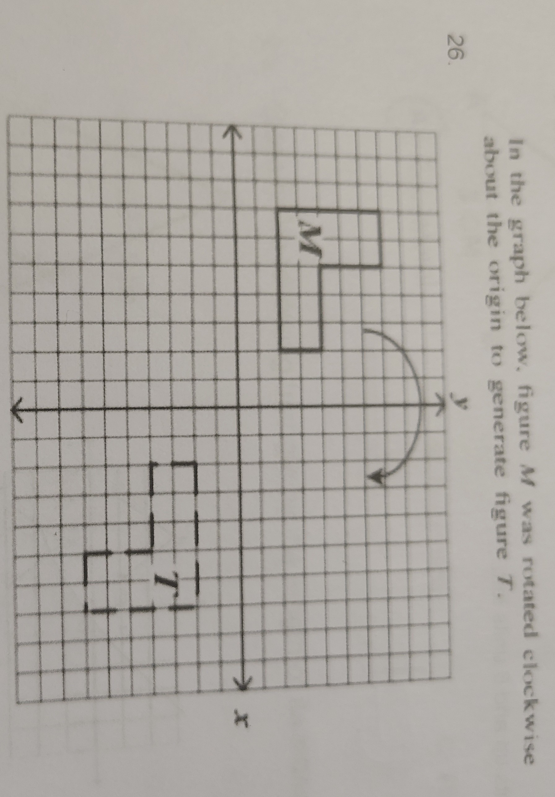 <p>What's the angle of rotation of figure M?</p>
