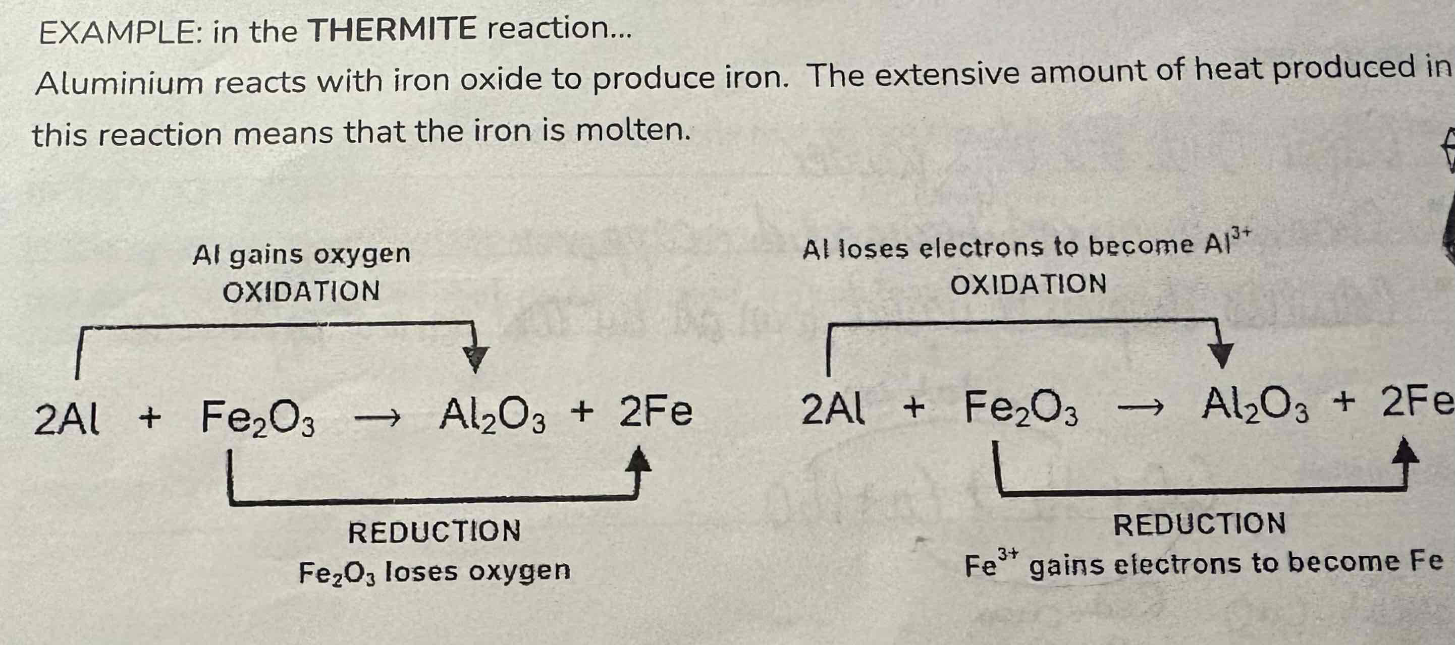 <p>Thermite reaction</p>