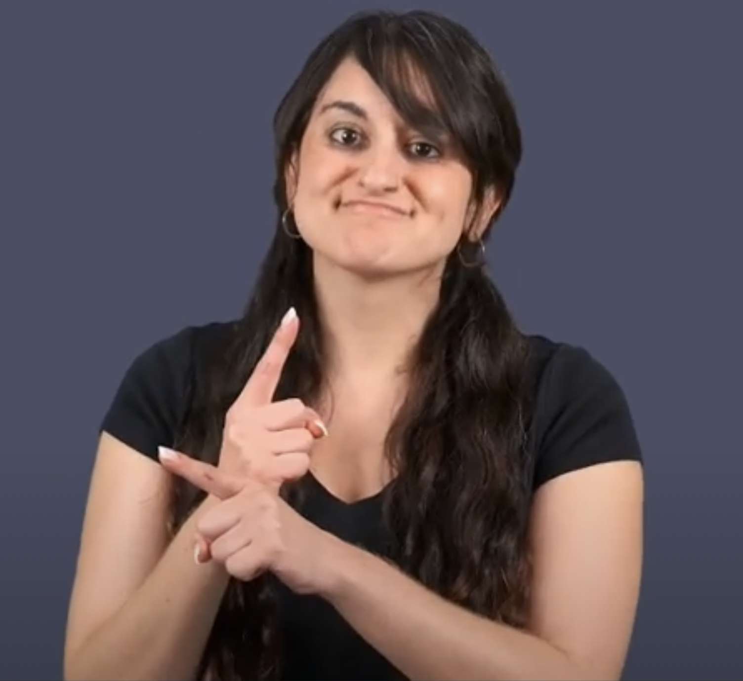 <p>pointer finger pointing up first</p>