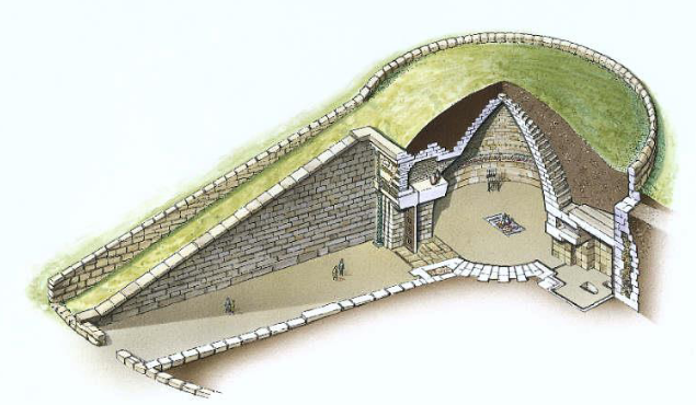 <ul><li><p>It is a round structure with a circular wall and a roof, usually built up on steps and often with a ring of columns supporting a domed roof. </p></li><li><p>They were used as large ceremonial tombs.</p></li></ul>