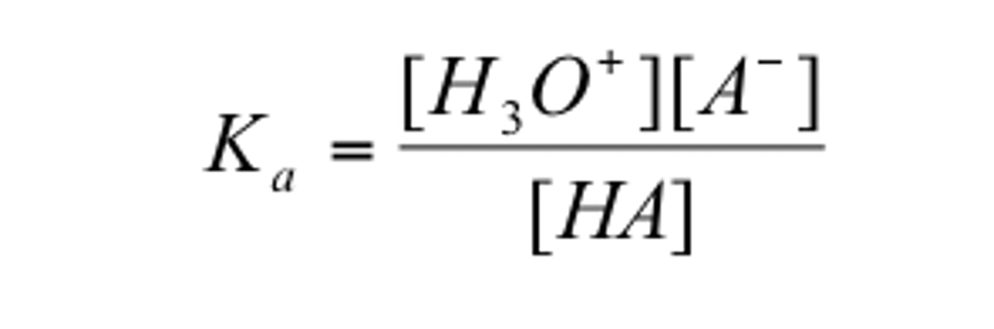 <p>measures the strength of an acid in solution</p><p>pka=-log ka</p><p>(more acidic--&gt;more (-)pka---&gt;more smaller)</p><p>(more basic---&gt;more (+)pka---&gt;larger)</p>
