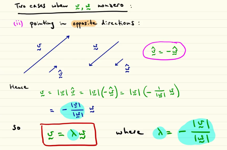 <p>since they have opposite direction v hat is equals to minus w hat</p>