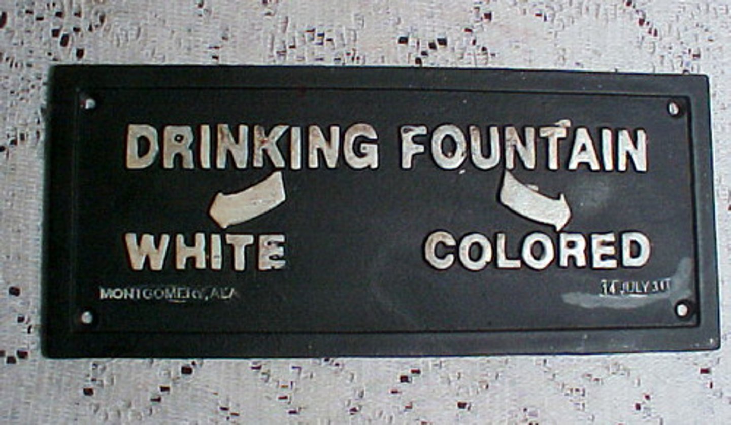 <p>1896 - Legalized segregation in publicly owned facilities on the basis of "separate but equal."</p>