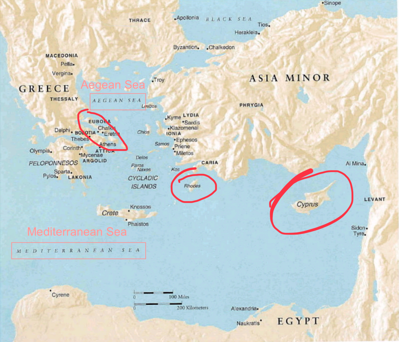 <ol><li><p>Euboea </p></li><li><p>Rhodes </p></li><li><p>Cyprus</p></li></ol>