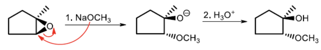 <p>less substituted product, will do SN2 to break open the ring, usually uses strong nucleophiles (ex NaOCH<sub>3</sub></p>