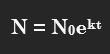 <p>N = New population/amount</p><p>N0 = Original population/amount</p><p>e = Euler’s number (constant)</p><p>k = Rate of change coefficient</p><ul><li><p><strong>REMEMBER THIS HAS UNITS OF PER UNIT OF TIME</strong></p></li></ul><p>t = Time</p>