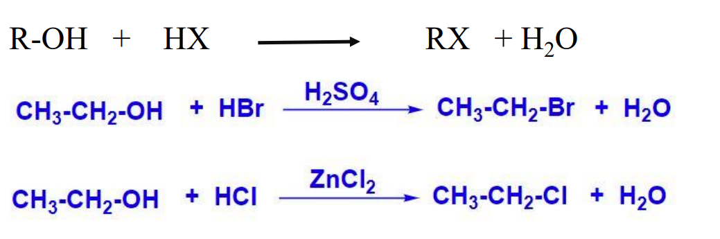<p>Xúc tác : <strong>axit Lewis </strong>(ZnCl2)</p><p>Ancol + HCl => Clorankan</p><p>PBr3 => RBr ; SOCl2 => RCl</p>