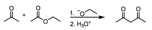 <p>carbonyls are carbonyl carbon and β-carbon oriented (a β-keto ester)</p>