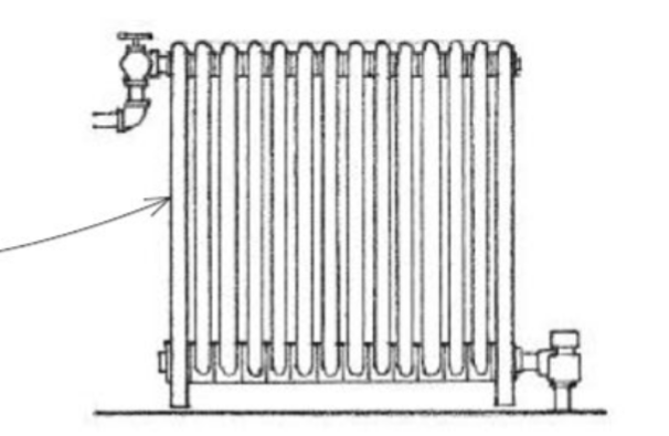<p>series of coils or pipes through which hot water or steam passes.</p>