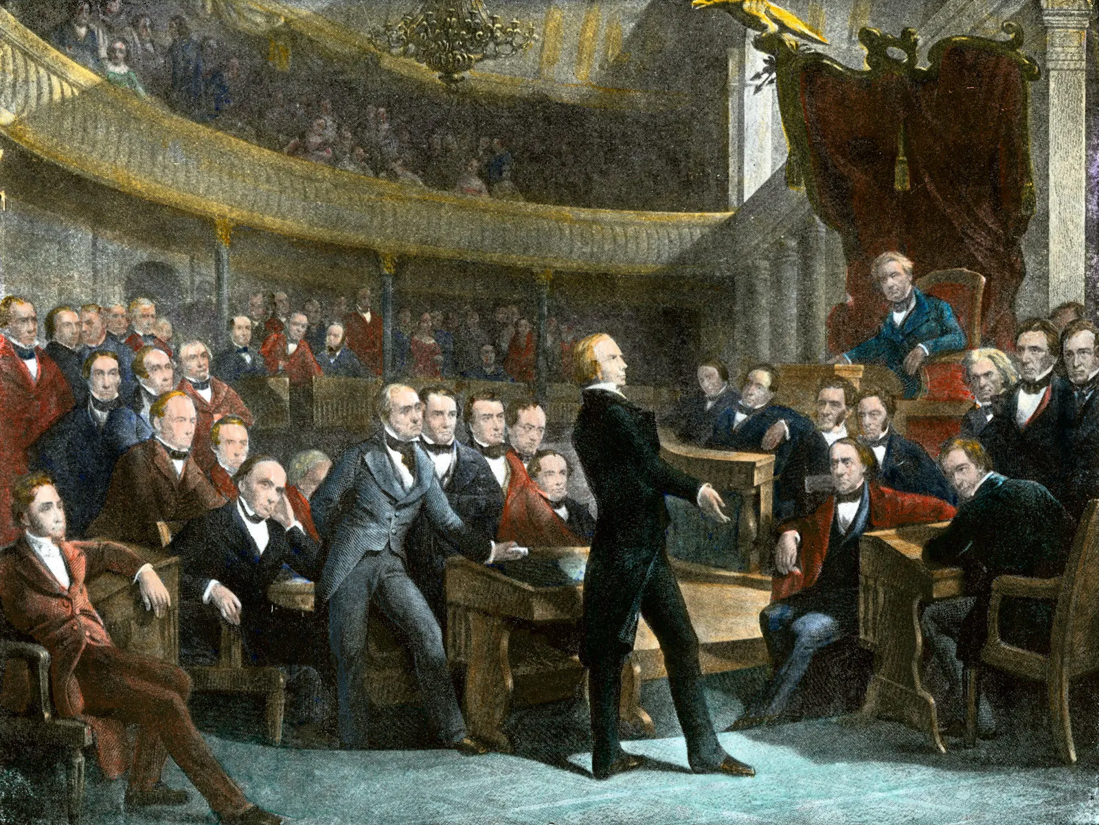 <p>Amidst continuous sectional tensions between the North and the South</p><p>Henry Clay</p><p>North Concessions</p><ul><li><p>CA admitted as free state</p></li><li><p>Slave trade (not slavery) was abolished in Washington DC</p></li></ul><p>South Concessions</p><ul><li><p>2 new territories created which will use popular sovereignty (people in territories decide slave status)- Utah and New Mexico</p></li><li><p>Stricter Fugitive Slave Law (no warrant/trial needed) </p></li></ul><p>Texas and Mexico</p><ul><li><p>Settled boundary between them</p></li><li><p>Since it was more favorable to New Mexico, national government agreed to take Texas’ debts from its time as independent republic during Mexican-American war </p></li></ul><p>Ultimately benefited North (Utah/New Mexico free) but was unsatisfactory to all = Civil War </p><p>7th of March speech by Daniel Webster- if we are country of laws, North should support Fugitive Slave Law until slavery outlawed (convinced northern congressman to vote for clay’s compromise to preserve union)</p><ul><li><p>Zachary Taylor wanted to veto compromise = assassination?</p></li><li><p>Death bed president Millard Fillmore signed</p></li></ul><p></p>
