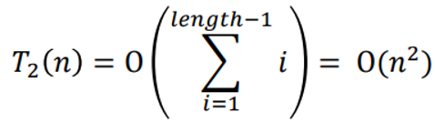 <p>Operation Counting:</p><p><span>In each phase </span><span style="font-family: &quot;Cambria Math&quot;">𝑖</span><span> (for 1 ≤ </span><span style="font-family: &quot;Cambria Math&quot;">𝑖</span><span> &lt; length):&nbsp;</span></p><ul><li><p><span>At most </span><span style="font-family: &quot;Cambria Math&quot;">𝑖</span><span> comparisons&nbsp;</span></p></li><li><p><span>At most O(</span><span style="font-family: &quot;Cambria Math&quot;">𝑖</span><span>) elementary operations</span></p></li></ul><p></p>