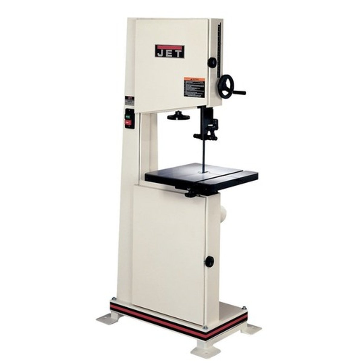 <p>A band saw has a long continuous blade stretched between two wheels. They can be used for very large cuts or with a finer blade for cutting curves and shapes.</p>