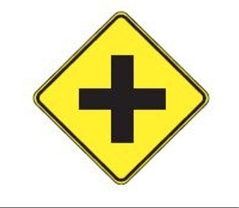 <p>What does a Cross Road Ahead sign indicate?</p>