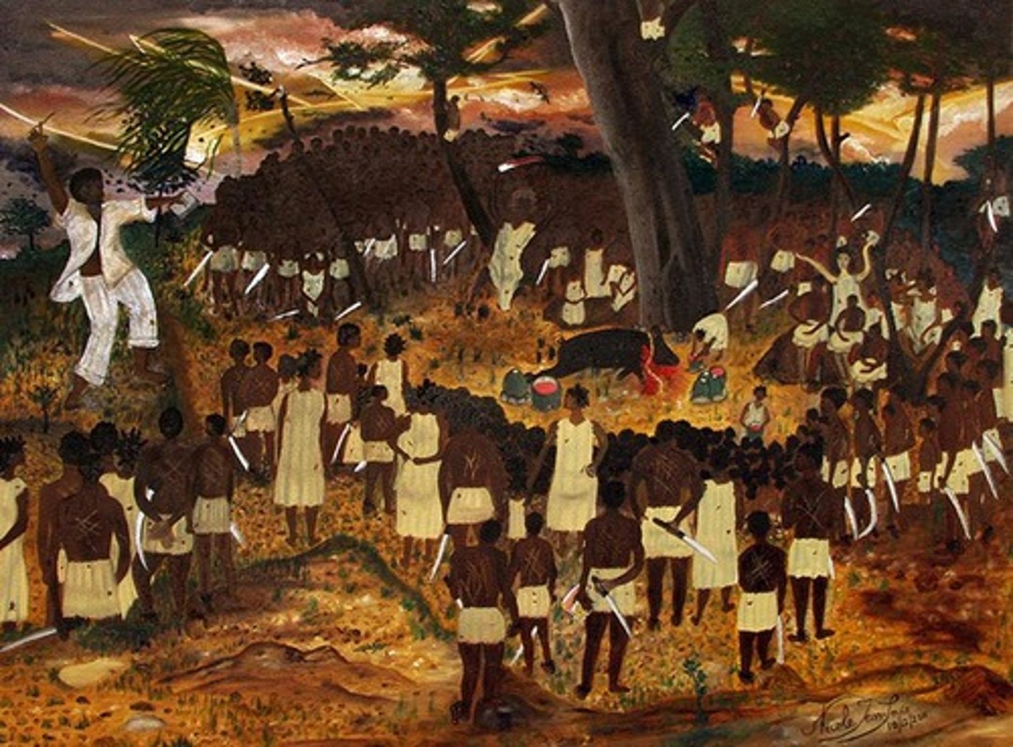 <p>(1791) Enslaved people and maroons revolted, destroying plantations and killed many Grand Blancs (rich whites). It was one of the first acts of violence from the rebelling black population toward the white population in the Haitian Revolution.</p>