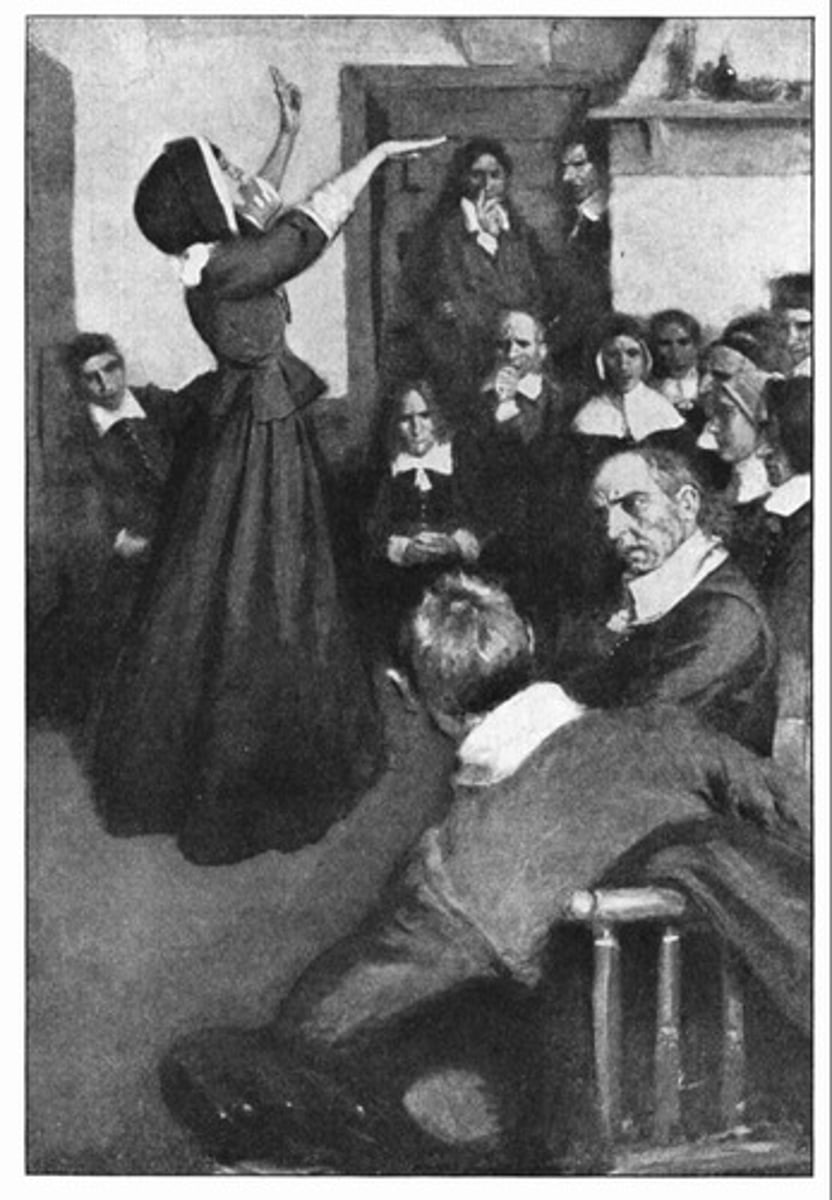 <p>Anne Hutchinson (1591-1643) was a Puritan who organized and led meetings to discuss the weekly sermons. The meetings became popular, and many leading citizens of the Massachusetts Bay Colony attended them.</p><p>Anne was outspoken about her belief in predestination and being saved by grace alone. Because of this, she thought that it really didn't matter what people did from day-to-day. Also, she spoke out about receiving personal revelation rather than waiting to hear from the ministers, which was heresy at the time.</p><p>She emphasized the covenant of grace and direct communication with God. Her ideas threatened the Puritan religion. She was banished from Massachusetts Bay Colony in 1638 and founded a settlement in Rhode Island. Anne Hutchinson contributed to the idea of separation of church and state in the U.S. Constitution.</p>
