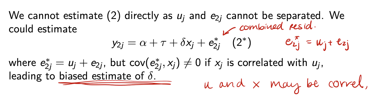 <p>unmeasured time-invariant characteristics $$u_j$$ may influence $$x_j$$ as well as $$y_{ij}$$ </p><p></p><p></p>