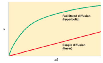 1 - By increasing the area of the food-water interface, a greater  \n number of molecules can diffuse into the stock per unit time;  \n the larger interface and smaller dice effectively increases J,  \n which means that the stock achieves the same level of flavor  \n within a shorter period of time.

\
2a - Solute 1 crosses the membrane with a facilitated diffusion  \n Solute 2 crosses the membrane with a simple diffusion

\
2b - The fluxes of many organic solutes that across the cell membrane with simple  \n diffusion vary linearly with their concentration differences across the  \n membrane as predicted by Fick’s law (the rate of diffusion is proportional to the  \n concentration gradient across the membrane, and dependent on their  \n permeability coefficients).  \n The fluxes of compounds that cross the membrane using facilitated diffusion is  \n not linear with the solute concentration differences across the membrane, but  \n will vary hyperbolically. Because the solute will cross the membrane in  \n complex with a transport molecule the solute permeability coefficient is much  \n larger than is expected on the basis of their partition coefficient; the speed of  \n diffusion is faster than a simple diffusion; the transport can be saturated  \n depending on the number of sites on the membrane that are available for  \n transport.