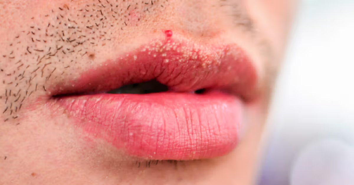 <p>sebaceous glands overproduced</p><p>mainly in men</p><p>painless</p><p>yellowish spots<br>-buccal mucosa<br>-on lips</p>
