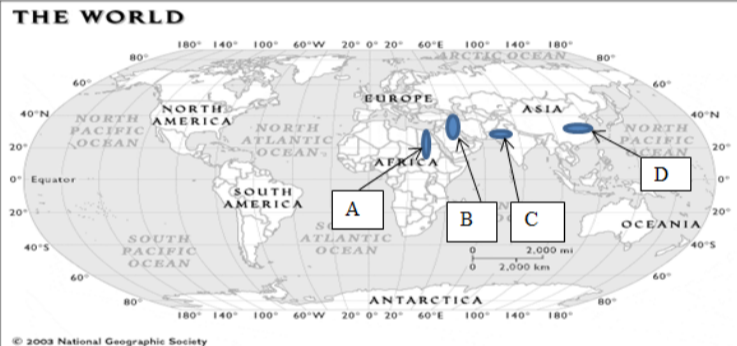 <p>Know the location and which river belongs to each letter A,B,C,D</p>