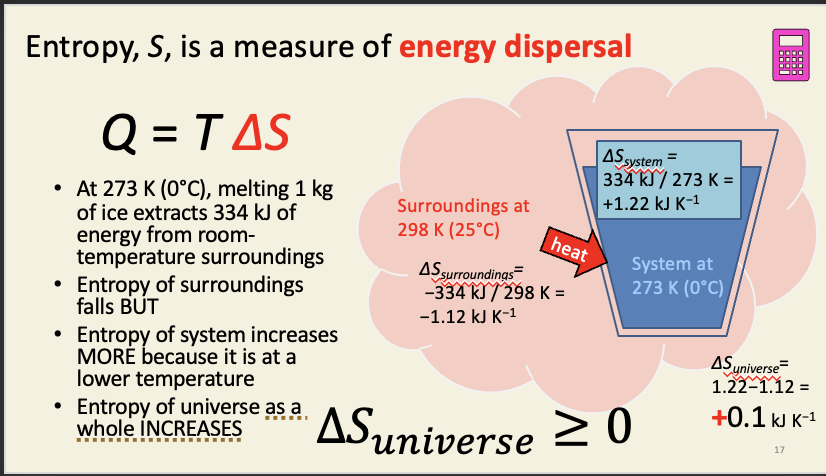 <ul><li><p>T = in kelvin </p></li><li><p>Q = Joules (J)</p></li></ul><p></p>