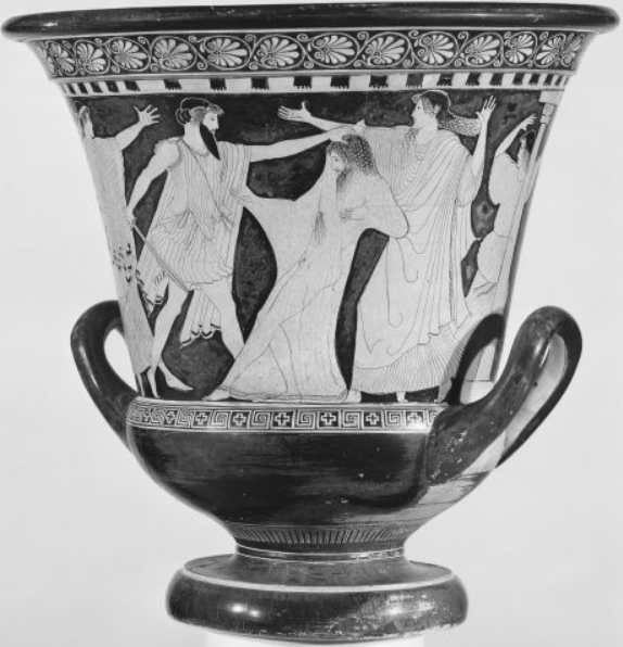 <p>Who is covered by a diaphanous robe and being stabbed? (Figure 1.1)</p>