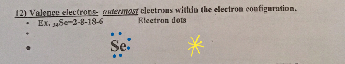 <p>Outermost electrons within the electron configuration</p><p>Ex: Se=2-8-18-<u>6</u></p>