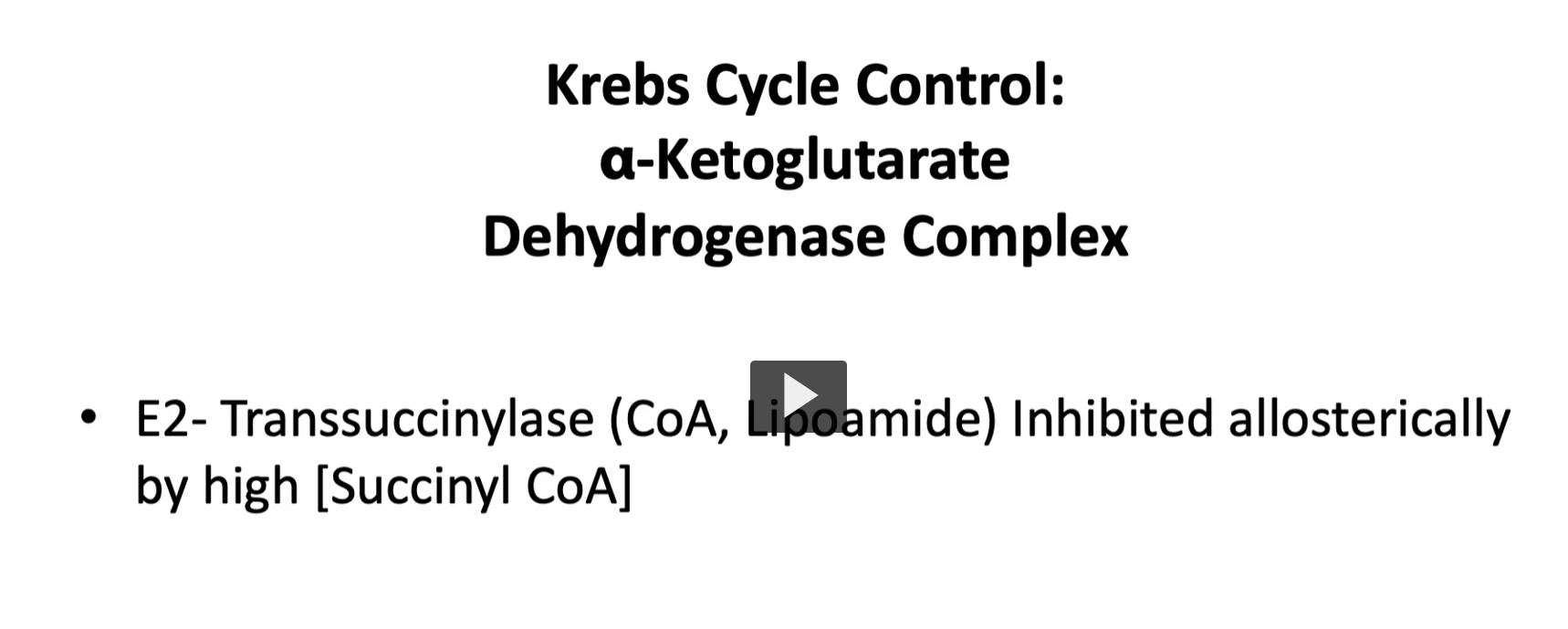 <p>enzyme 2, transuccinylase with cofactors as coenzyme A lipoamide is inihibited allosterically by high concentrations of succinyl-CoA </p>