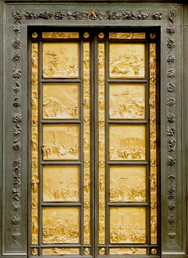 <p>In Florence,Italy. St. John has panels depicting Biblical scenes from the life of John the Baptists. The 8 lower panels depict 8 virtues: hope, faith, charity, humility, fortitude, temperance, justice, and prudence.</p>