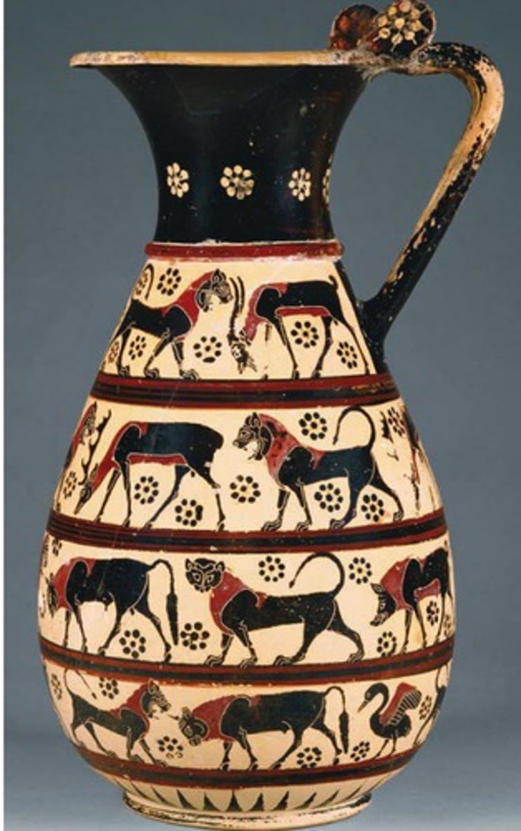 <p>A jug with an uninterrupted mouth rather than a distinct spout. A type of mug with swung handles that rise above the rim of the pot.</p>