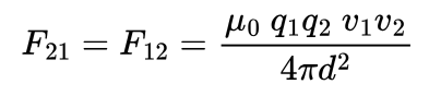 <p>where d is the perpendicular distance between the two particles.</p><p>The force is attractive in nature.</p>