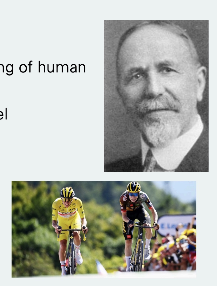 <p><strong>-Norman Triplet:</strong> early philosopher of PA psychology. noticed people faster if biked with another person (not conscious; similar experiments and results with kids and racing boats)</p><p><strong><mark data-color="purple" style="background-color: purple; color: inherit;">-Biomedical model → biopsychosocial model</mark></strong></p><p>^(early focus on phys and bio → current focus)</p><p>-started late 1800’s, but no growth until 1970’s. Slow development bc now better understand PA behavior, no just focus on athletes</p><p><strong>-Social Facilitation</strong>: being with other people matters, will work harder if around others</p>
