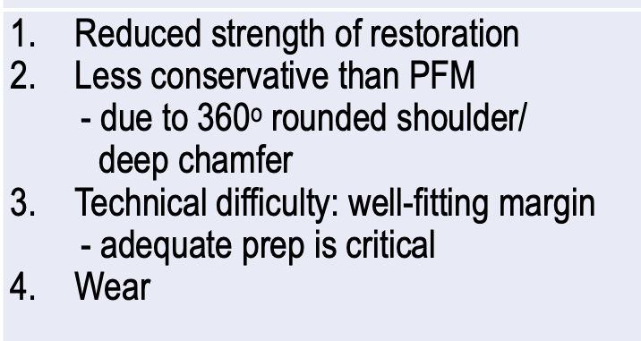 <p>disadvantages of which full coverage restoration?</p>