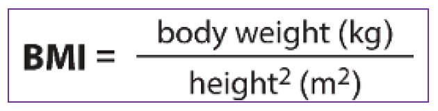 <p>An indirect anthropometric measurement of body fat, based of of height and weight&nbsp;</p><p></p><p>&lt; 18.5 = underweight- risk</p><p>18.5 - 24.9 = healthy- low risk</p><p>25 - 29.9 = overweight- slight risk</p><p>30+ = obesity- risk</p><ul><li><p>LIMITATION- BMI does not consider body comp, like an athlete!&nbsp;</p></li></ul><p></p>