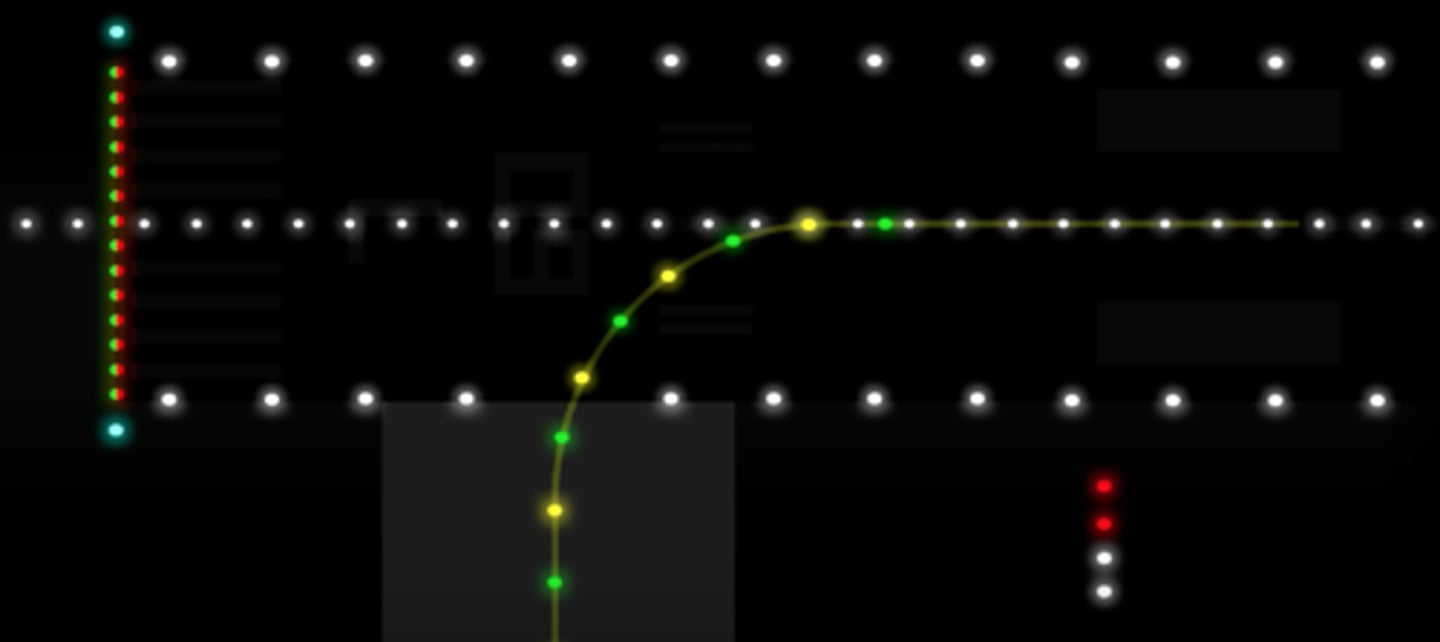 <p>In-pavement that alternate green and yellow, lead from RW centerline onto a taxiway (and vice versa)</p><p>The last light beyond the hold position marking is yellow</p>
