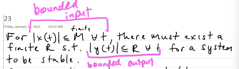 <p>stable - bounded input guarantees a bounded output (BIBO) </p>