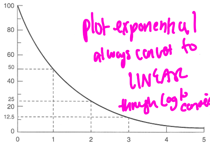 <p>the following is a graph of ____________vs time (in half-lives) </p>