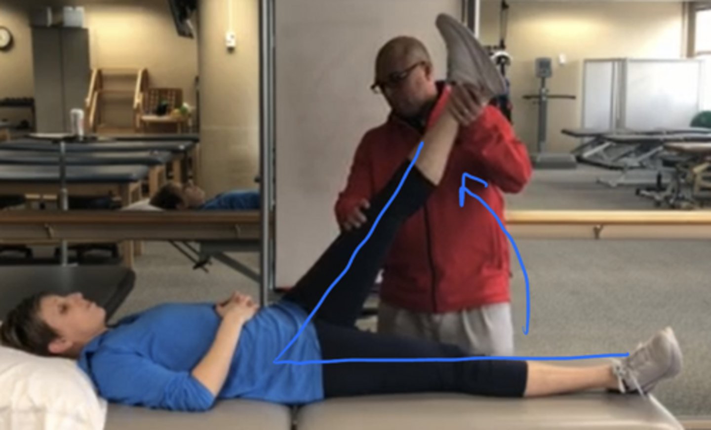 <p>purpose: test for hamstring length/tightness</p><p>procedure:</p><p>- patient supine</p><p>- examiner passively flexes hip while maintaining knee extension until end point is met</p><p>- at the end point, the angle of the tibia from the horizontal is measured and symptoms are assessed</p><p>positive finding: asymmetries between two LE, provocation of concordant symptoms </p><p>*smaller angle = increased impairment </p>
