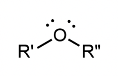 <p>An oxygen atom found in the middle of the molecule, bonded to 2 different R groups (either or)</p>
