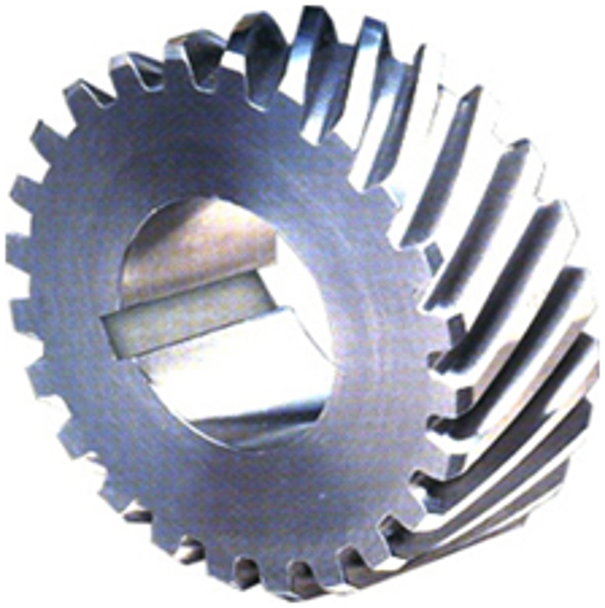 <p>like spur gear with teeth cut at angle to axis, less noise/vibration</p><p>herringbone is opposite angles each side</p>